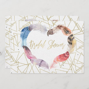Boho Chic Feather Heart Bridal Shower Invitations Kaart