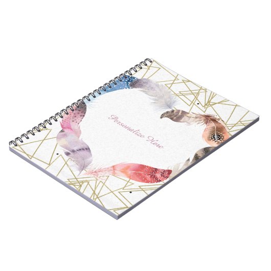 Boho Chic Feather Heart Glam Carnet moderne (Côté gauche)