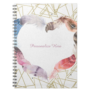 Boho Chic Feather Heart Glam Carnet moderne