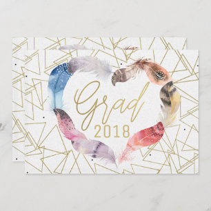 Boho Chic Feather Heart Graduation Uitnodigingen