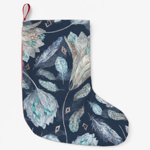 Boho Chic Feathers Flowers: Waterverf Donkerblauw Kleine Kerstsok