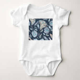 Boho Chic Feathers Flowers: Waterverf Donkerblauw Romper