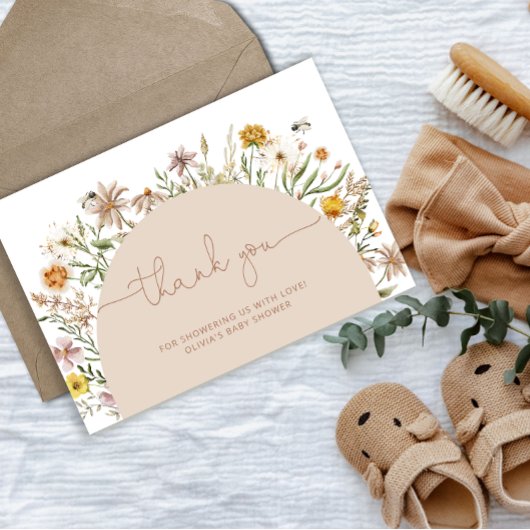 Boho Chic Floral Baby shower bedankje Kaart