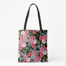 Boho chic floral canvas tas Black roze