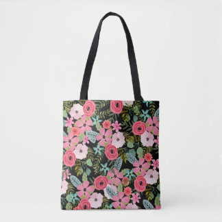 Boho chic floral canvas tas Black roze