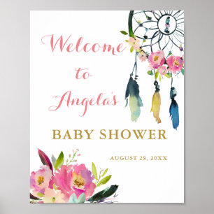 Boho Chic Floral Dream Catcher Baby shower Welkom Poster