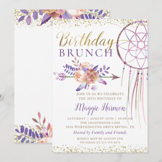 Boho Chic Floral Dreamweaver Birthday Brunch Kaart (Voorkant / Achterkant)