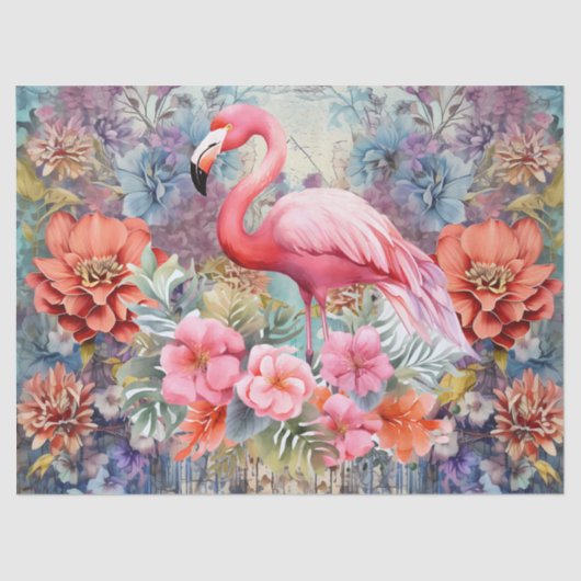 Boho Chic Floral Flamingo Decoupage Tissue Paper Tissuepapier (Voorkant)