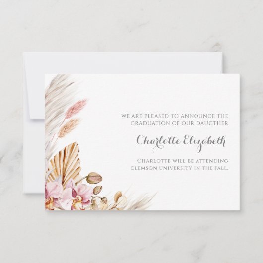 Boho Chic Floral Foto Afstuderen Aankondiging (Achterkant)