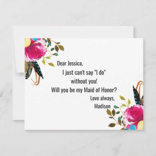 Boho Chic Floral, je wordt mijn bruidsmeisje Kaart (Achterkant)