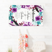 Boho Chic Floral krans Paarse bruiloft welkom Spandoek (Insitu)