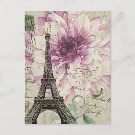 Boho Chic floral  Paris Eiffel Tower Briefkaart (Voorkant)
