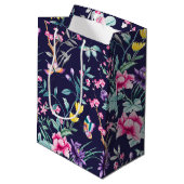 Boho Chic Floral Pattern | Navy Blue Moederdag Medium Cadeauzakje (Achterkant Gekanteld)