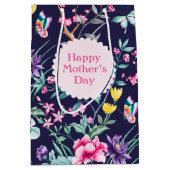 Boho Chic Floral Pattern | Navy Blue Moederdag Medium Cadeauzakje (Voorkant)