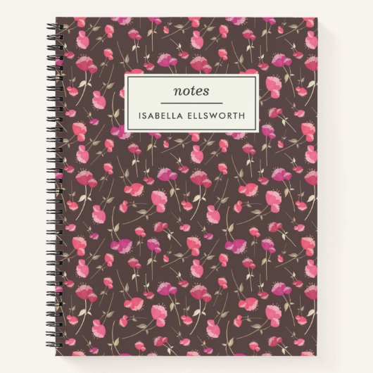 Boho Chic Floral Pattern Pink Brown gepersonalisee Notitieboek (Voorkant)