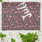 Boho Chic Floral Pattern Pink Brown gepersonalisee Theedoek (Gevouwen)