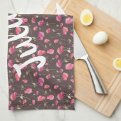 Boho Chic Floral Pattern Pink Brown gepersonalisee Theedoek (Quarter Fold)