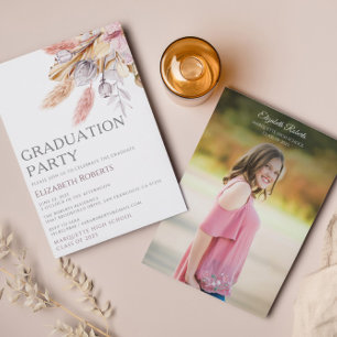 Boho Chic Floral Photo Graduation Faire-part
