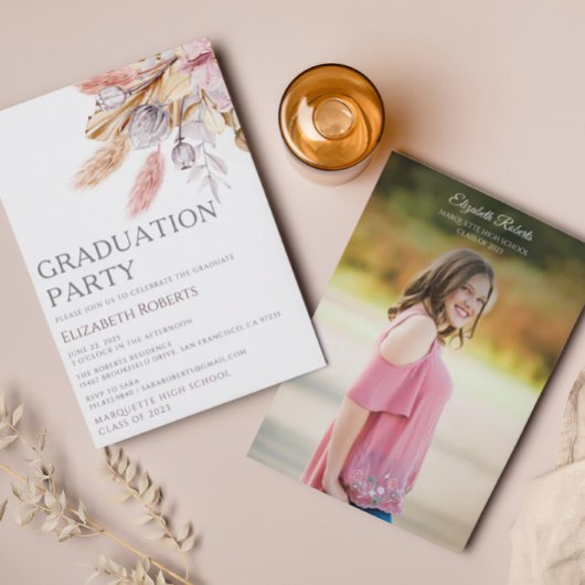 Boho Chic Floral Photo Graduation Faire-part