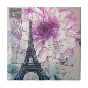 Boho Chic floral Vintage Paris Eiffel Tower Tegeltje