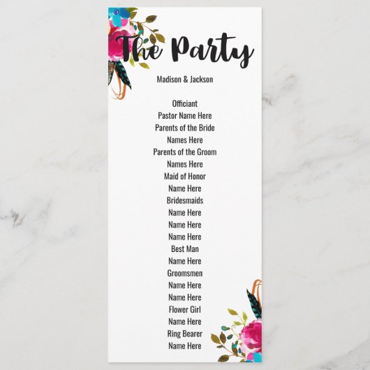 Boho Chic Floral Waterverf Trouwprogramma Programma (Achterkant)