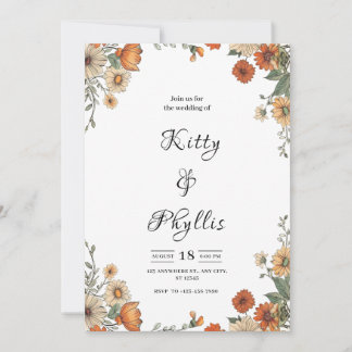 Boho Chic Floral Wedding Invitation Kaart