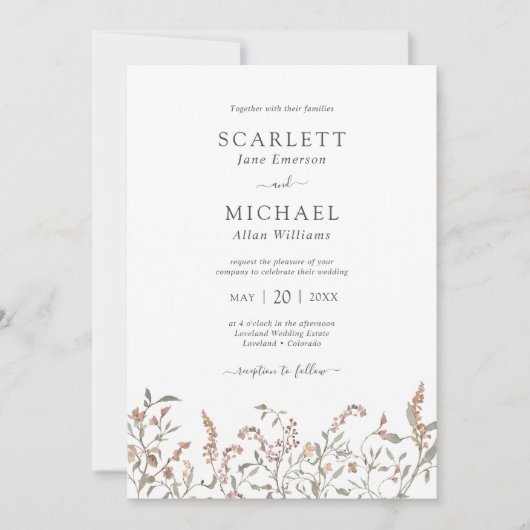 Boho Chic Floral Wedding Invitation Kaart (Voorkant)