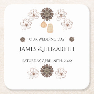 Boho Chic Floral Wedding Vierkante Kartonnen Onderzetter