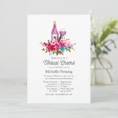 Boho Chic Floral Wine Thormed Virtual Vrijgezellen Kaart (Staand voorkant)
