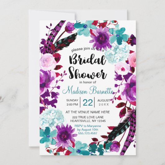 Boho Chic Floral Wreath Invitation de la douche nu (Devant)