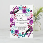 Boho Chic Floral Wreath Purple Faire-part de maria (Debout devant)