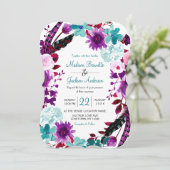 Boho Chic Floral Wreath Purple Faire-part de maria (Debout devant)