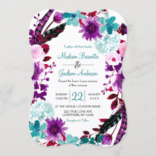 Boho Chic Floral Wreath Purple Faire-part de maria