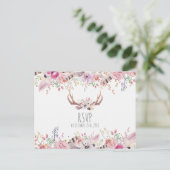 Boho Chic Flowers Deer Antlers Rustieke bruiloft R Uitnodiging Briefkaart