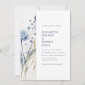 Boho Chic Franse Blauwe Wilde Bloemen Wedding Kaart (Voorkant)