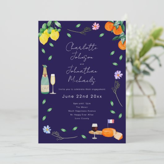 Boho Chic French Wine and Cheese Engagement Party Kaart (Staand voorkant)
