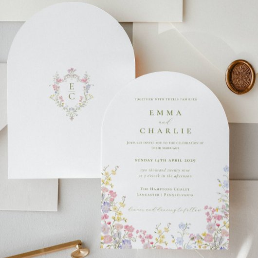 Boho Chic Garden Wildflowers Spring Summer Wedding Kaart