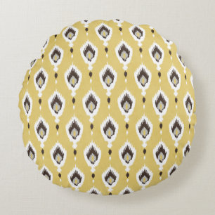 Boho chic gele ikat stammesjabloon monogram rond kussen