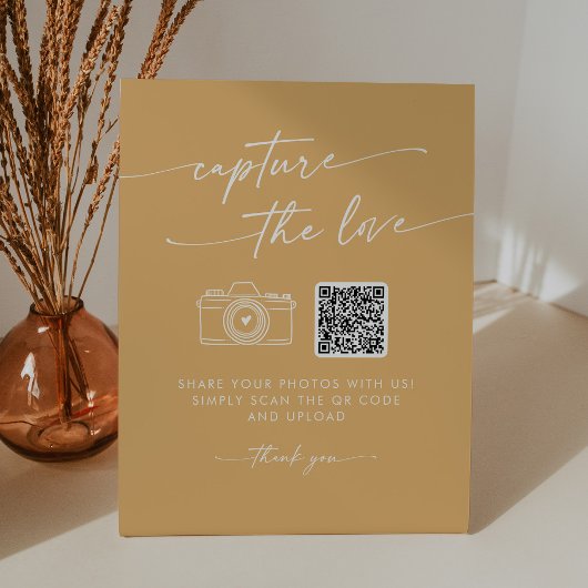 Boho Chic Gele Marigold Capture De Liefde Trouwen Reclamebord Met Voetstuk