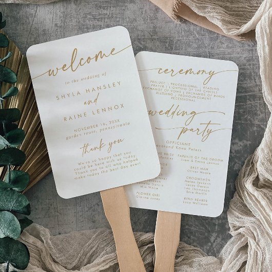 Boho Chic Gold en White Wedding Program Handwaaier