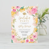 Boho chic Gold glitter bloemenfoto afstuderen Kaart (Staand voorkant)