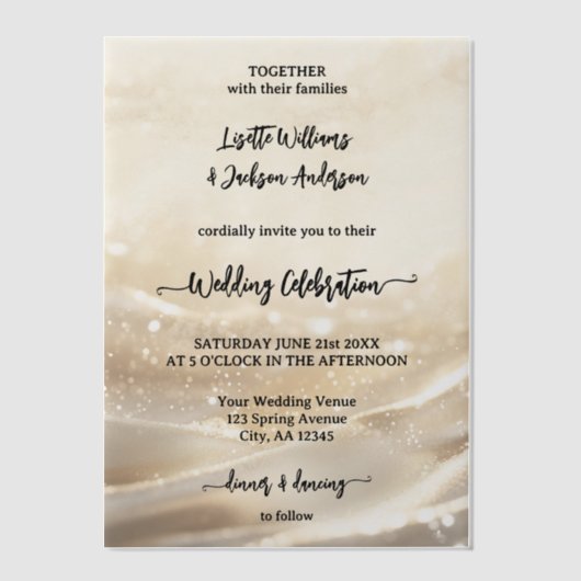 Boho Chic Goud Sparkling Elegant Huwelijk Vellum Uitnodigingen (Voorkant)