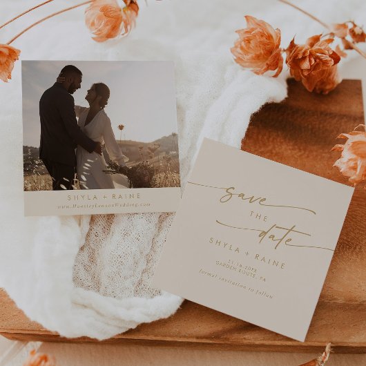 Boho Chic  Gouden Vierkant Foto Terug Save The Date