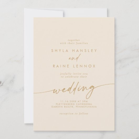 Boho Chic Gouden Voor- en Achterbruiloft Kaart (Voorkant)