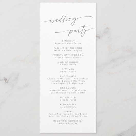 Boho Chic Gray Wildflower Tea Length Wedding Programma (Achterkant)