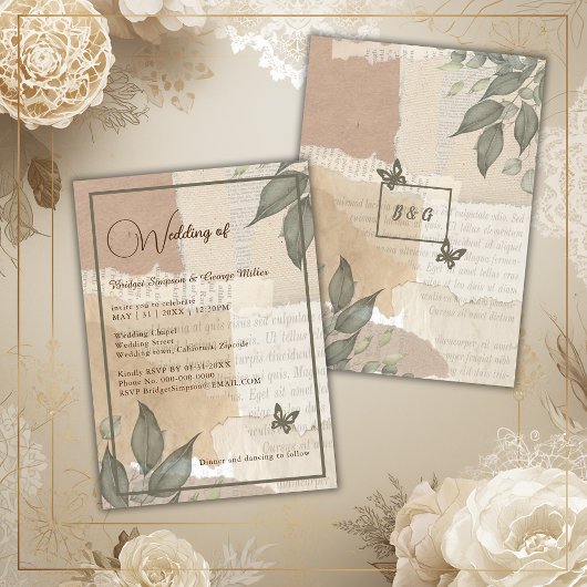  boho chic groen bruiloft monogram kaart