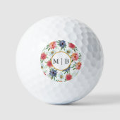 Boho chic groen wilde bloem paar Initialen Golfballen (Voorkant)