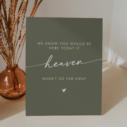 Boho Chic Heaven Olive Green Wedding Memorial Reclamebord Met Voetstuk