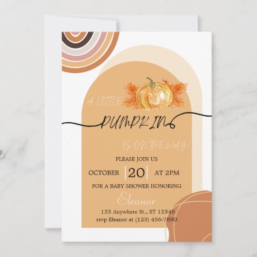 Boho Chic Herfst Pompoen Baby shower Invitation Kaart (Voorkant)