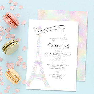 Boho Chic Iridescent Eiffel Tower Paris Sweet 16 Kaart